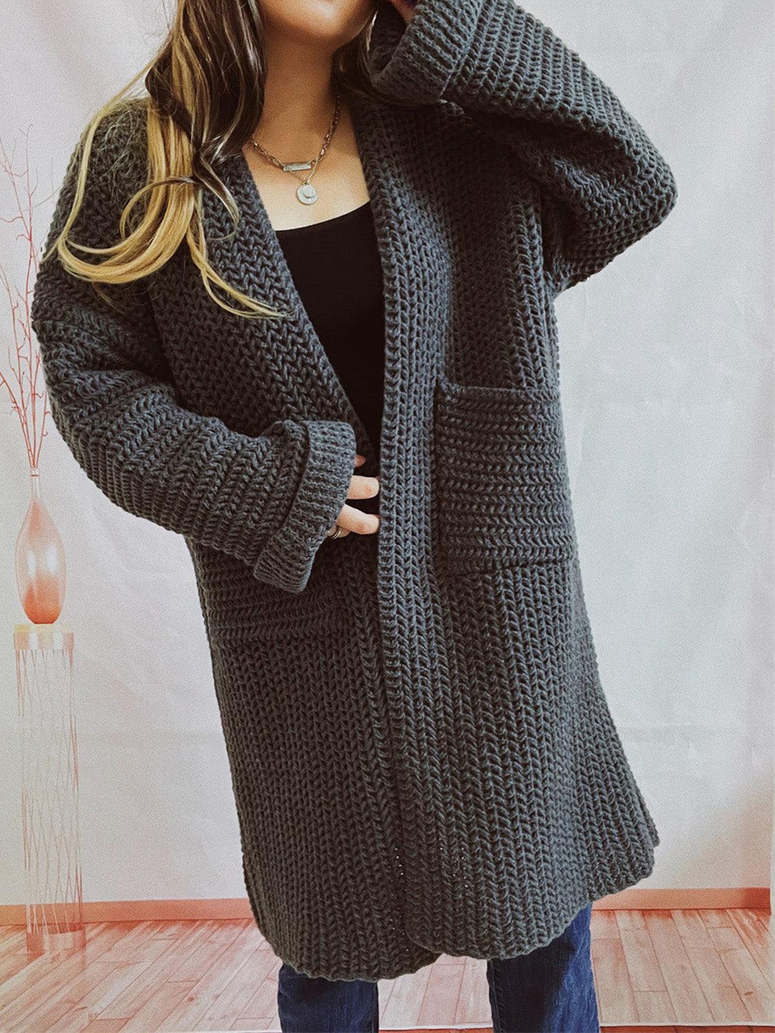 Open Front Long Sleeve Cardigan with Pockets Carauana Store