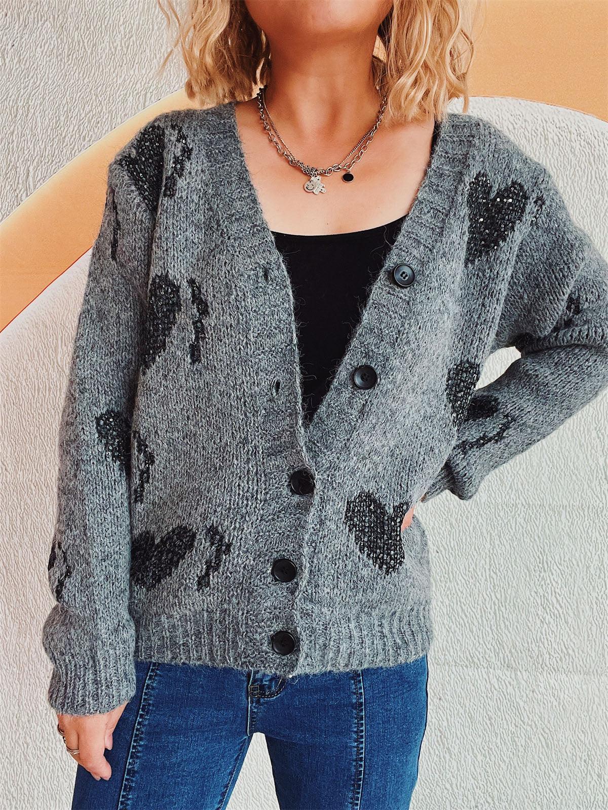 Heart Button Up Long Sleeve Cardigan Carauana Store