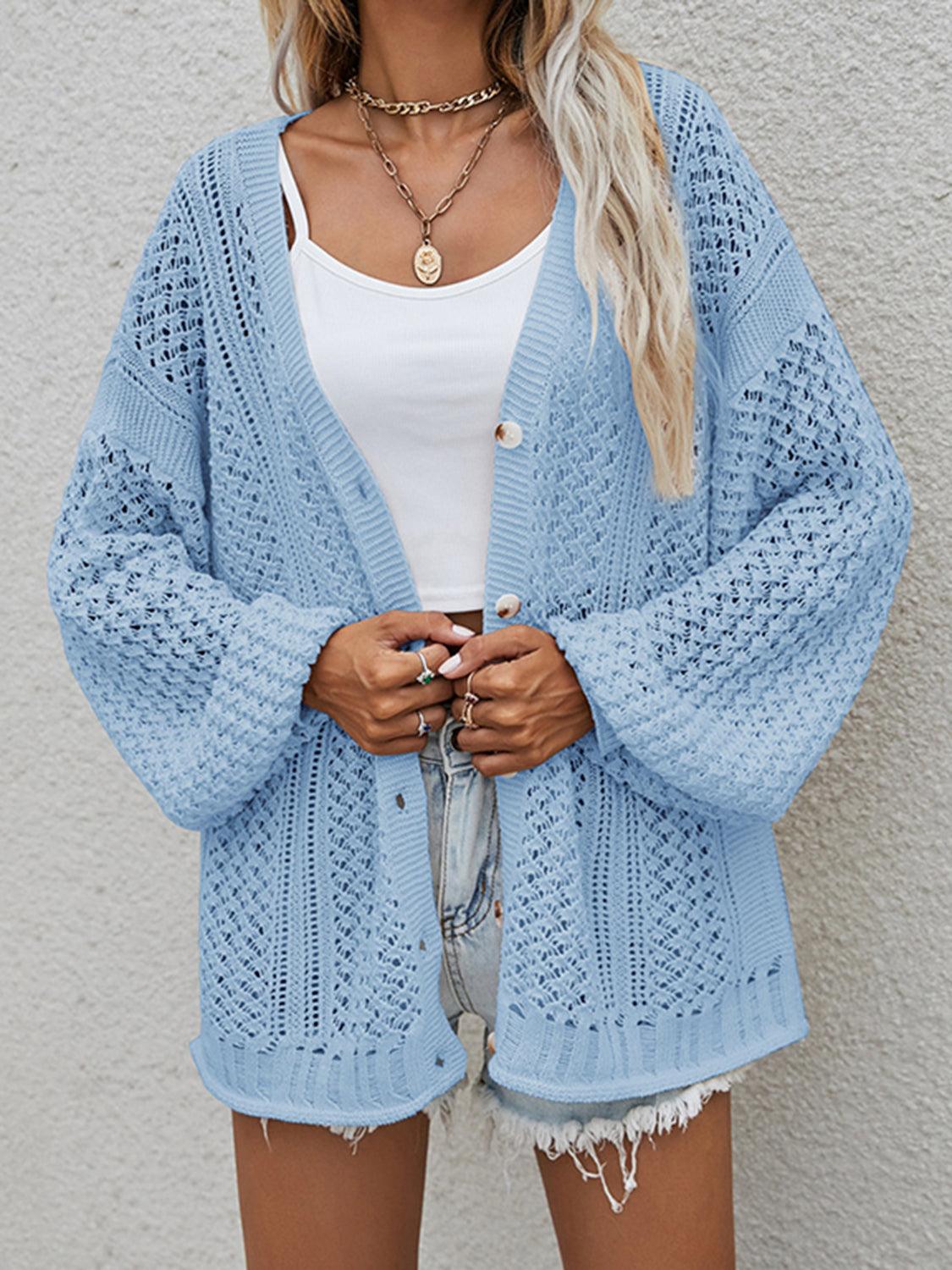 Openwork Button Front Cardigan Carauana Store
