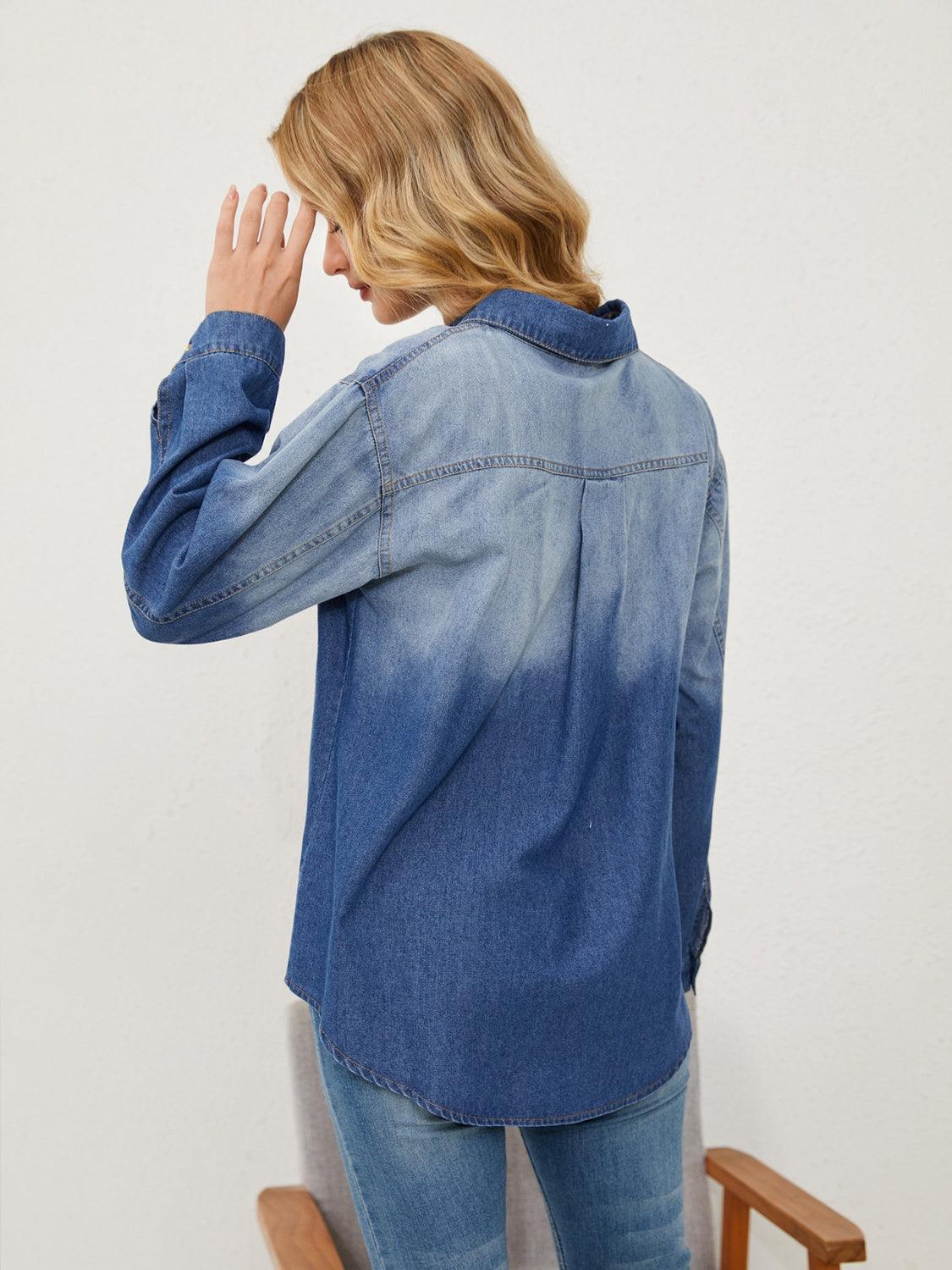 Pocketed Button Up Dropped Shoulder Denim Jakcet Carauana Store