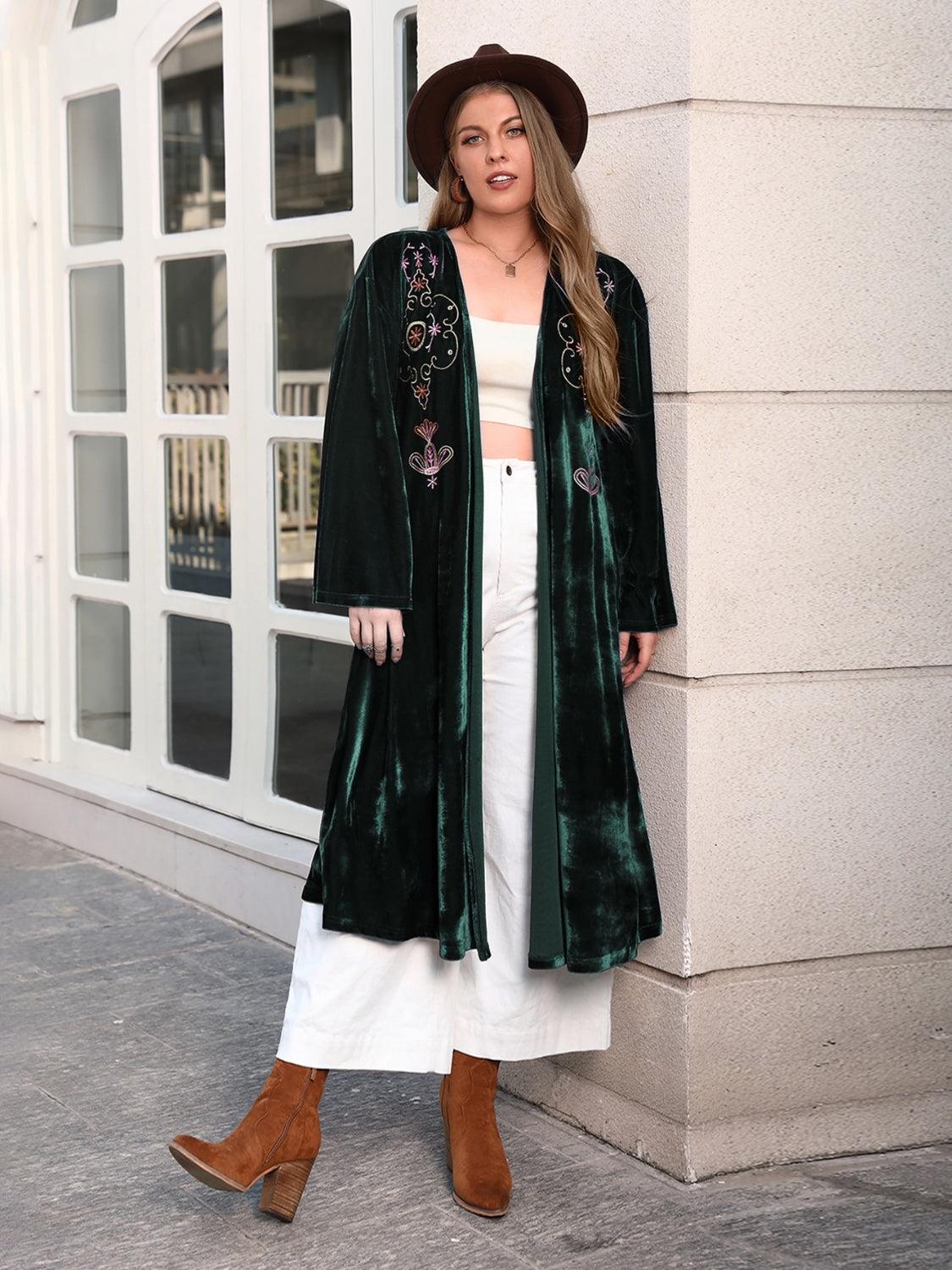 Plus Size Printed Open Front Long Sleeve Cardigan Carauana Store