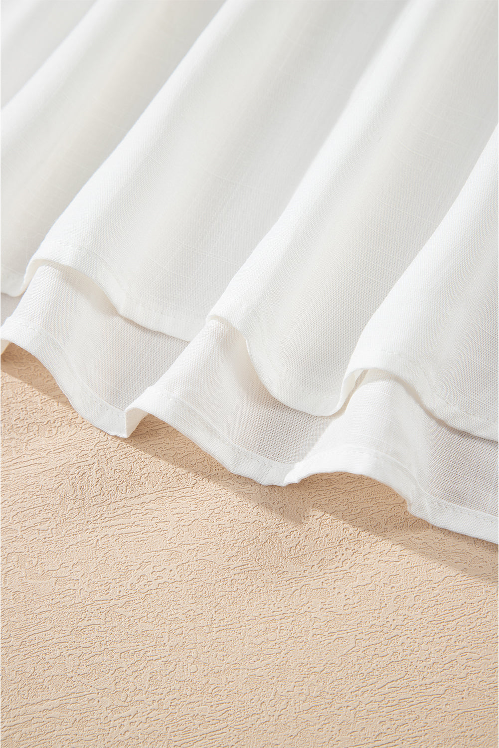 White Floral Embroidered Drawstring V Neck Blouse