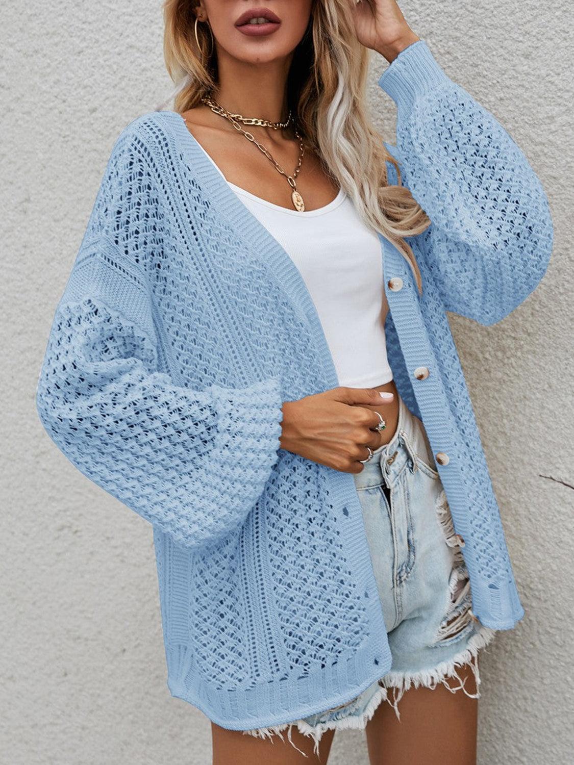 Openwork Button Front Cardigan Carauana Store