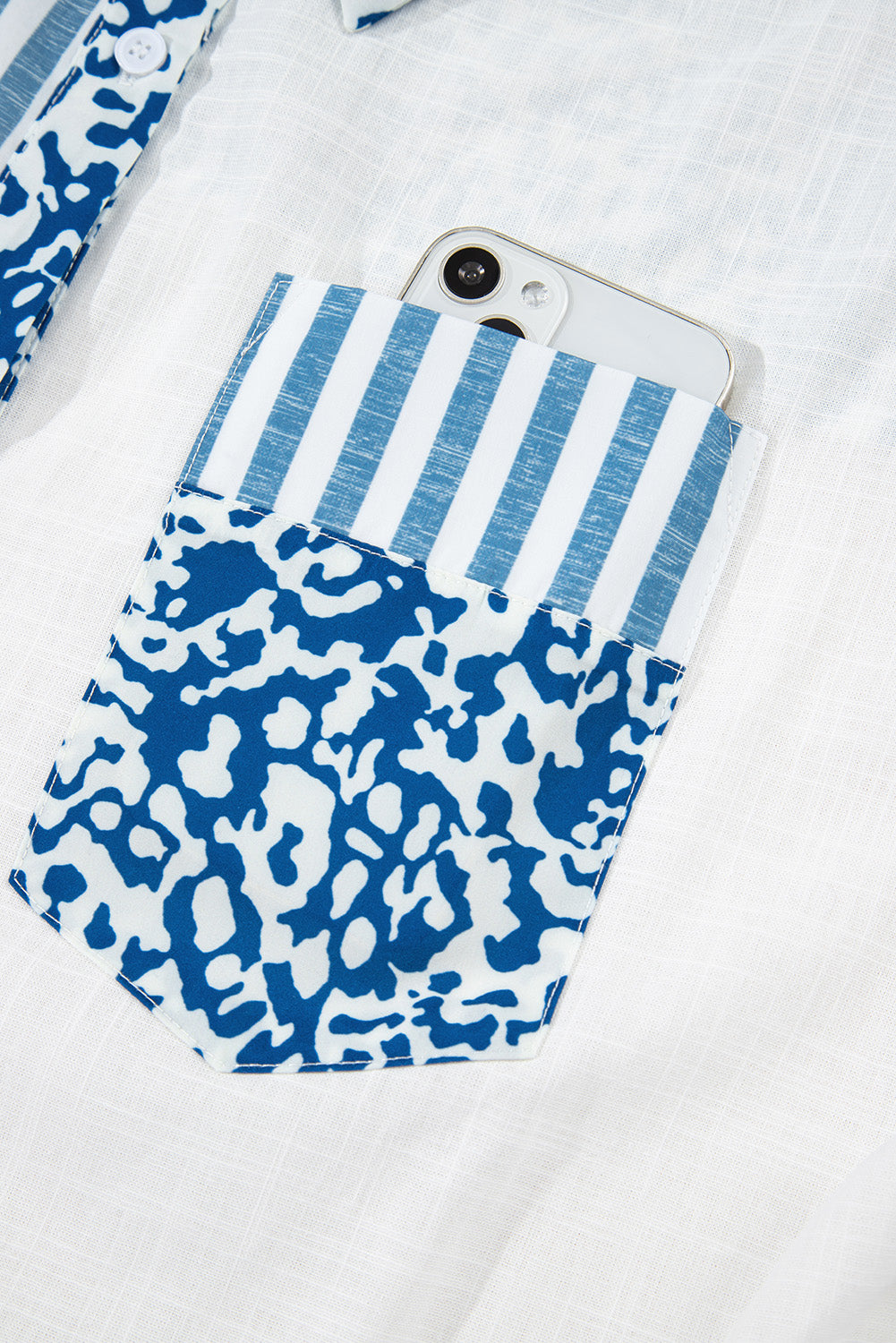 Sky Blue Leopard Striped Western Casual Shirt