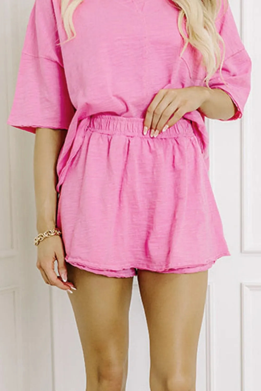 Round Neck Half Sleeve Top and Shorts Set Carauana Store
