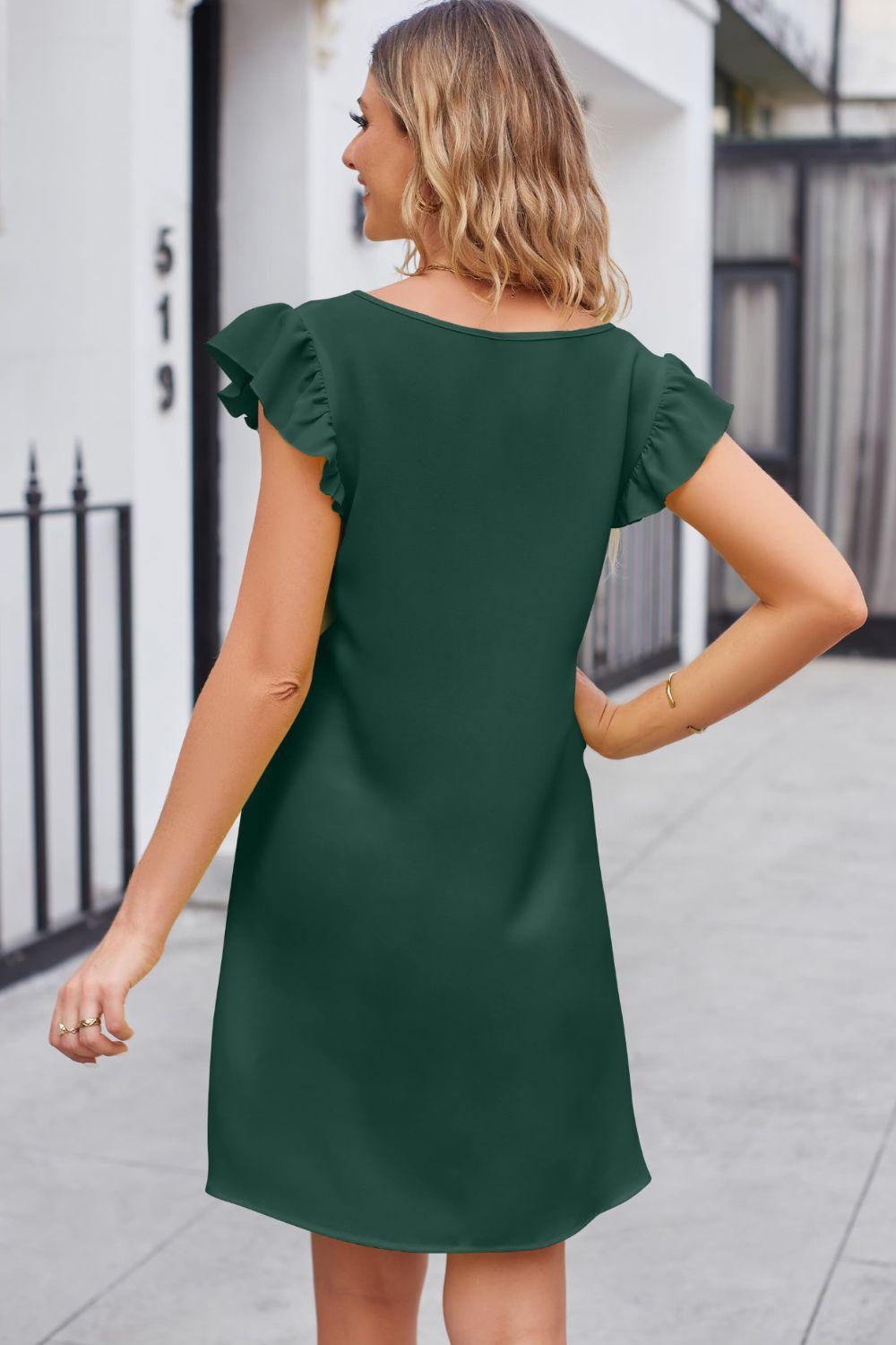 Ruffled V-Neck Flutter Sleeve Dress Carauana Store
