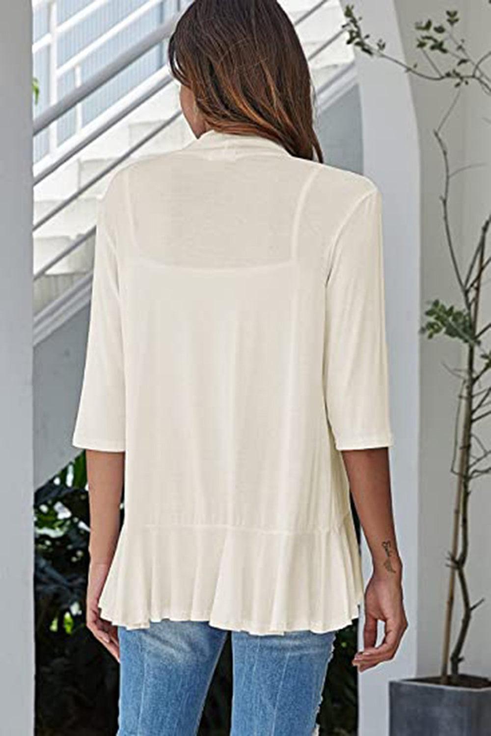 Open Front Three-Quarter Sleeve Cardigan Carauana Store