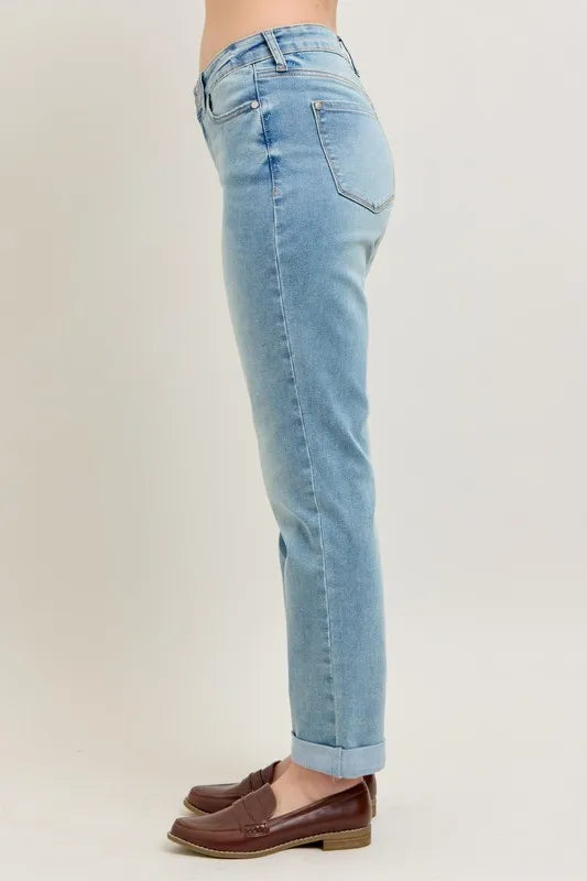 Judy Blue Full Size V-Front Cuff Boyfriend Jeans Plus Size