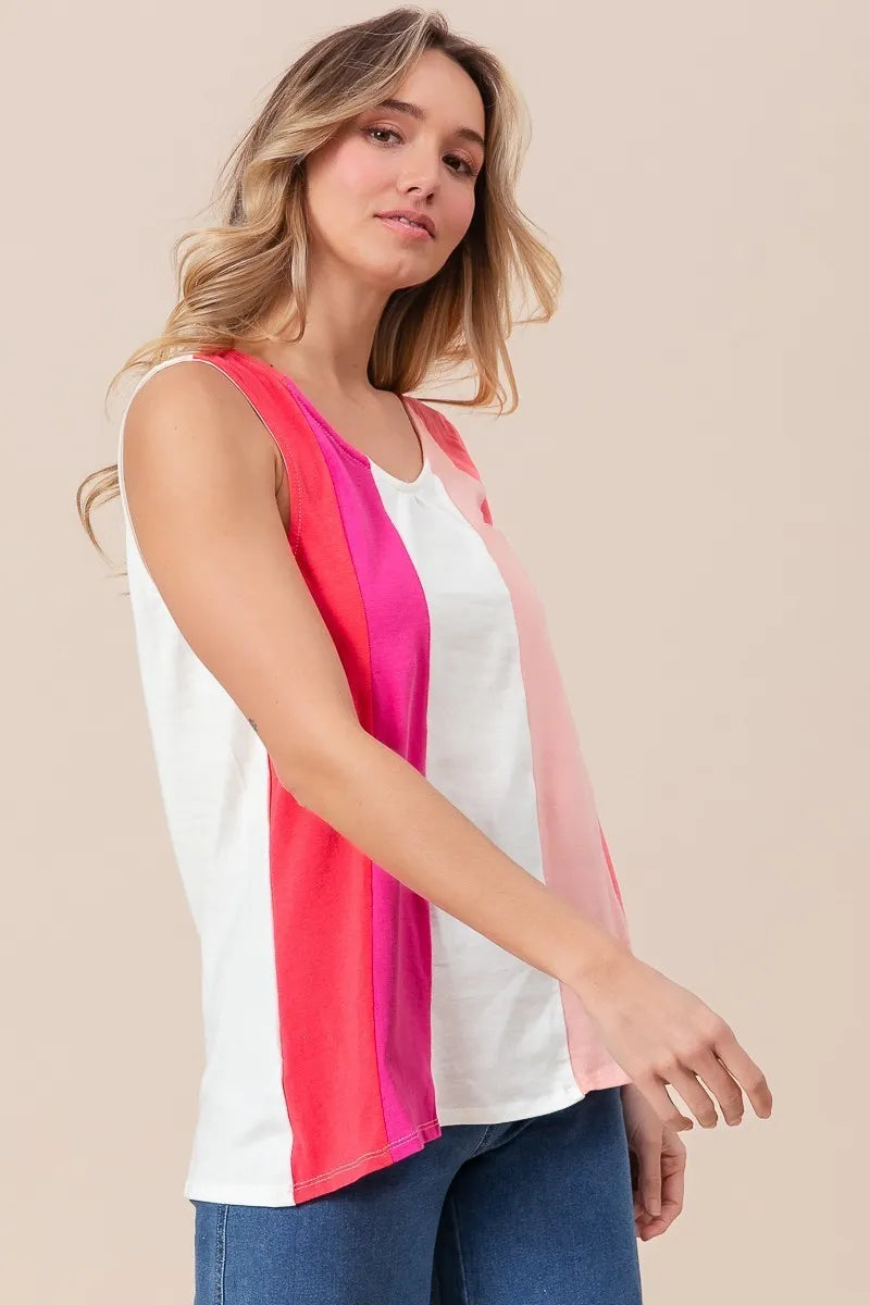 BiBi Cotton Span Knit Color Block Sleeveless Top Carauana Store