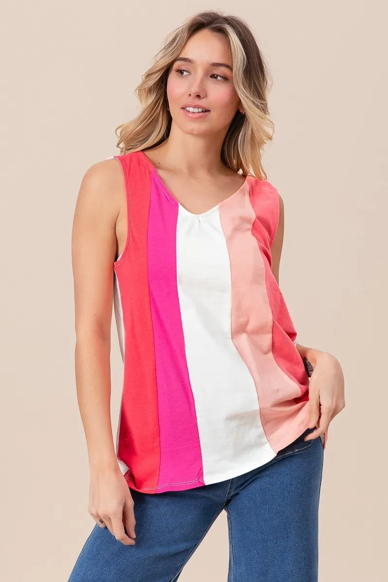 BiBi Cotton Span Knit Color Block Sleeveless Top Carauana Store