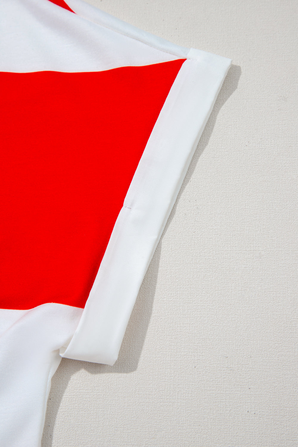 Red Stripe Collar V Neck Cuffed Dolman Short Sleeve Top