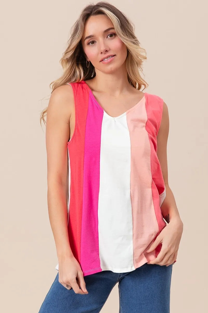 BiBi Cotton Span Knit Color Block Sleeveless Top Carauana Store