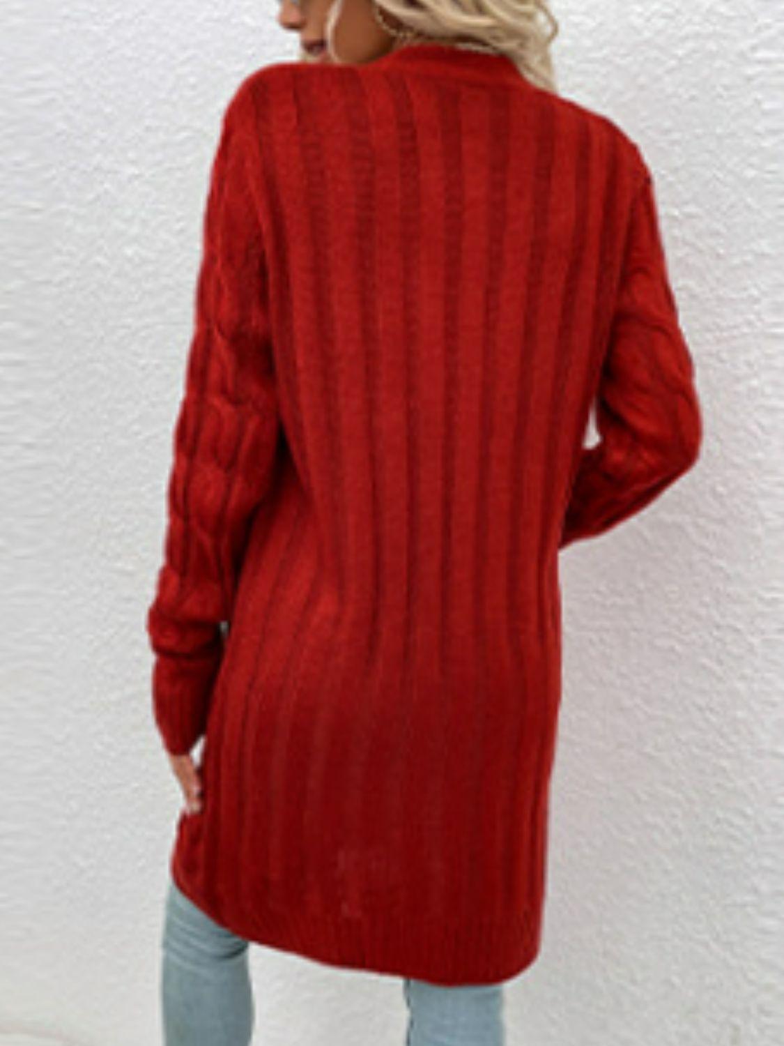 Cable-Knit Button Down Cardigan with Pockets Carauana Store