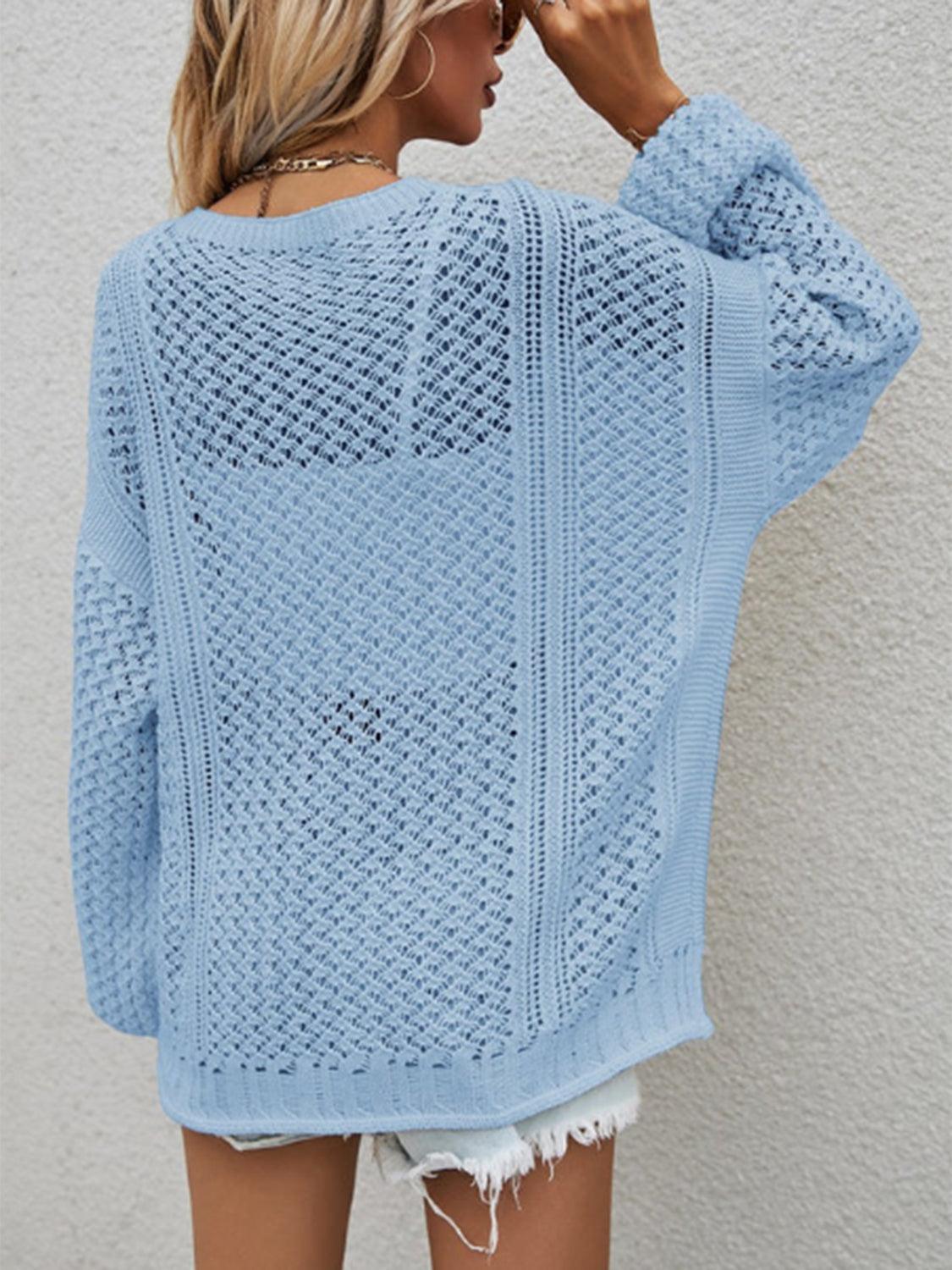 Openwork Button Front Cardigan Carauana Store