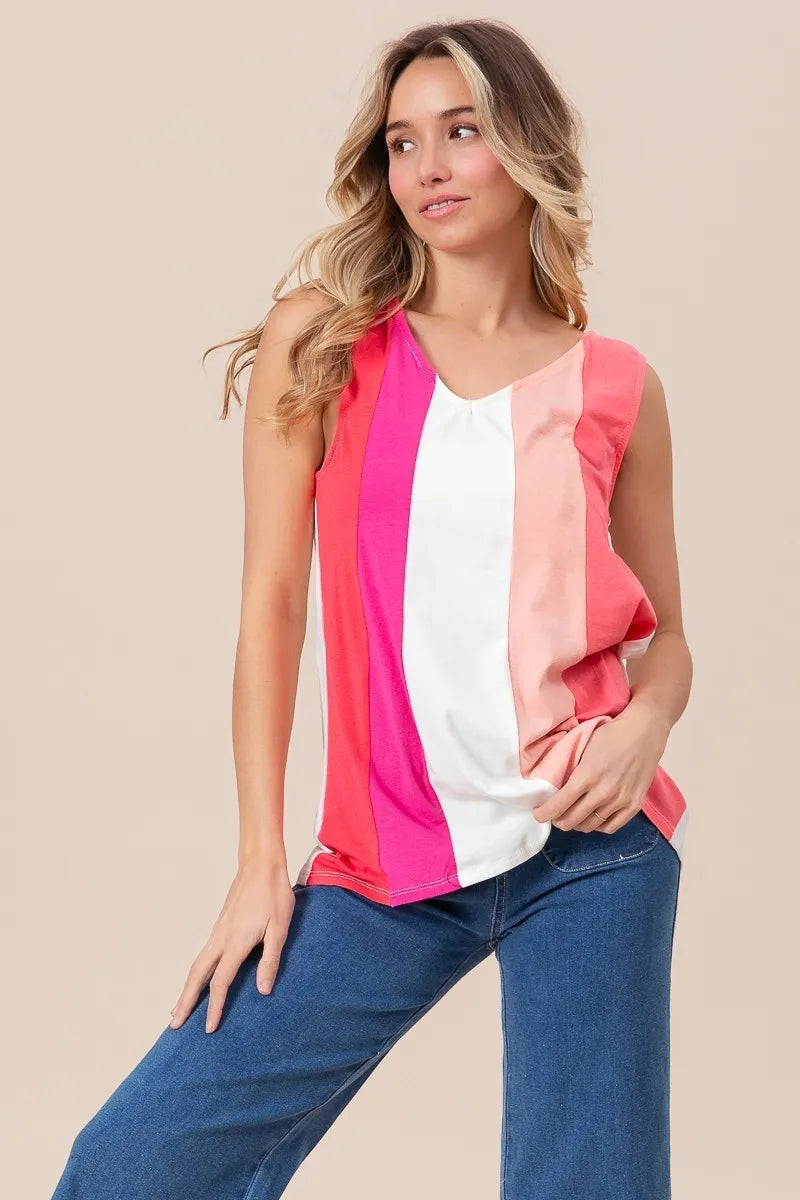 BiBi Cotton Span Knit Color Block Sleeveless Top Carauana Store
