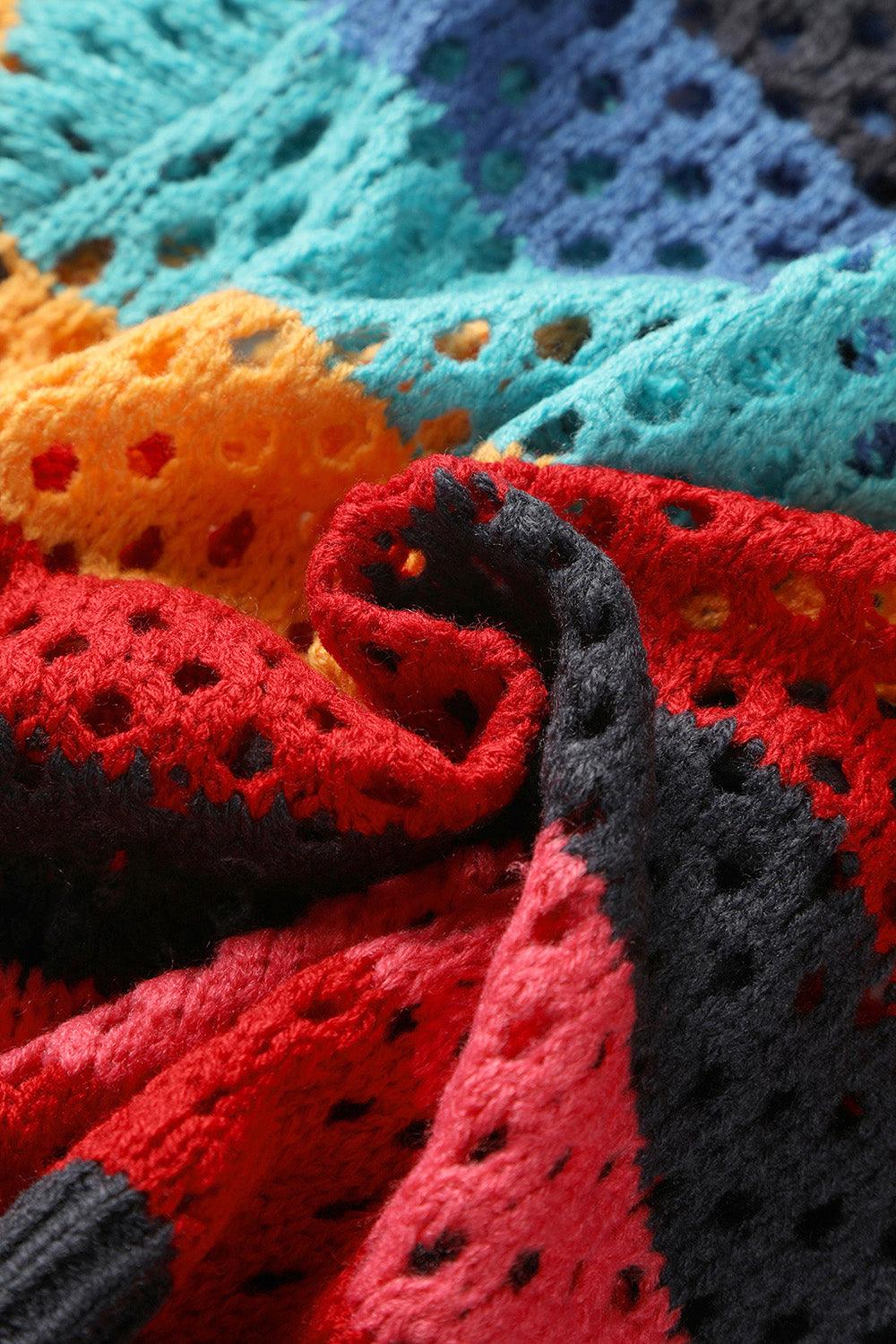 Openwork Color Block Tied Cardigan Carauana Store