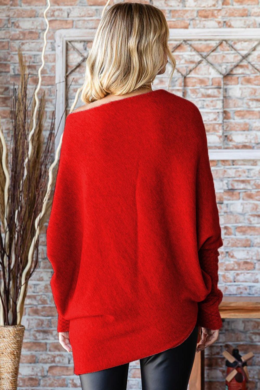 First Love Full Size Asymmetrical Hem Dolman Sleeve Sweater Carauana Store