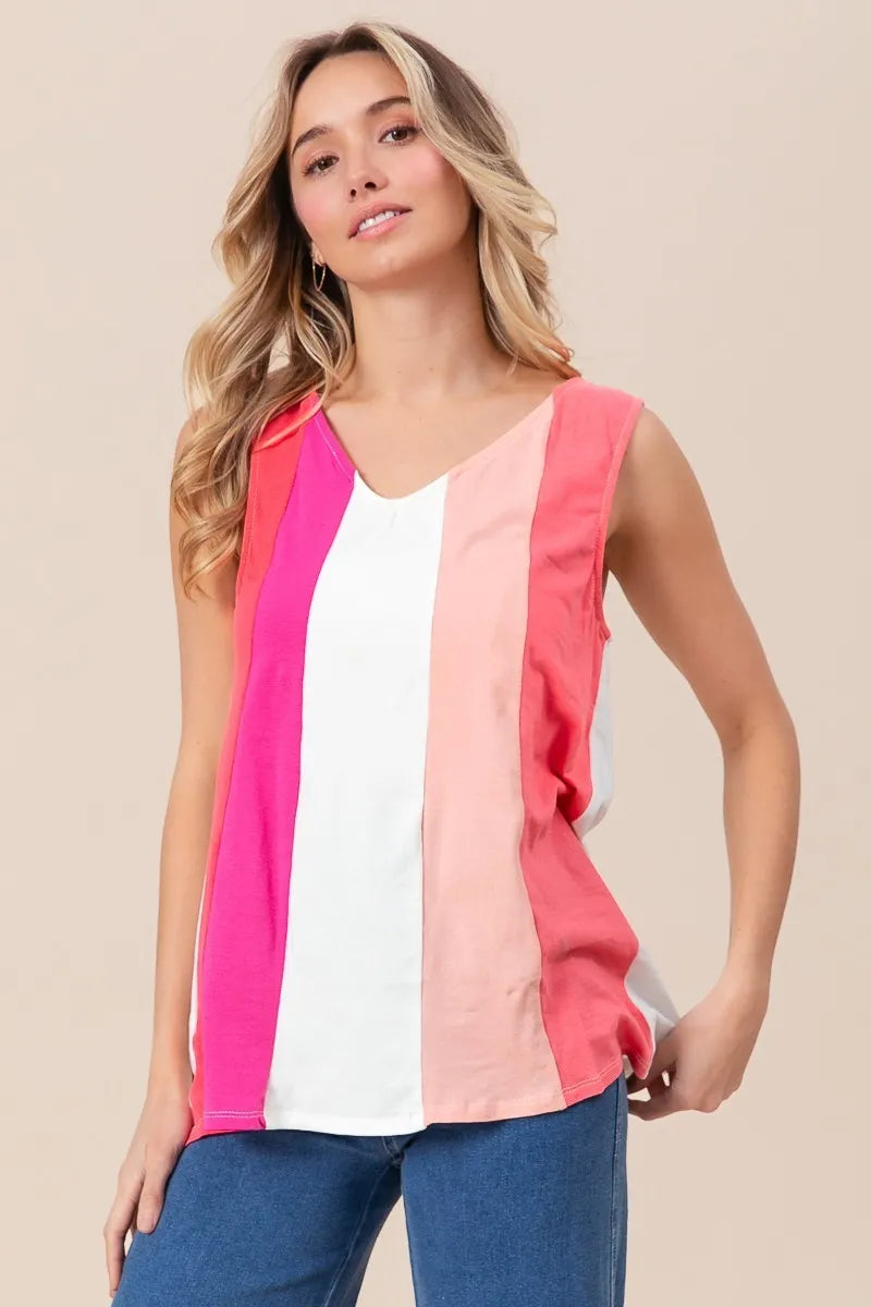 BiBi Cotton Span Knit Color Block Sleeveless Top Carauana Store