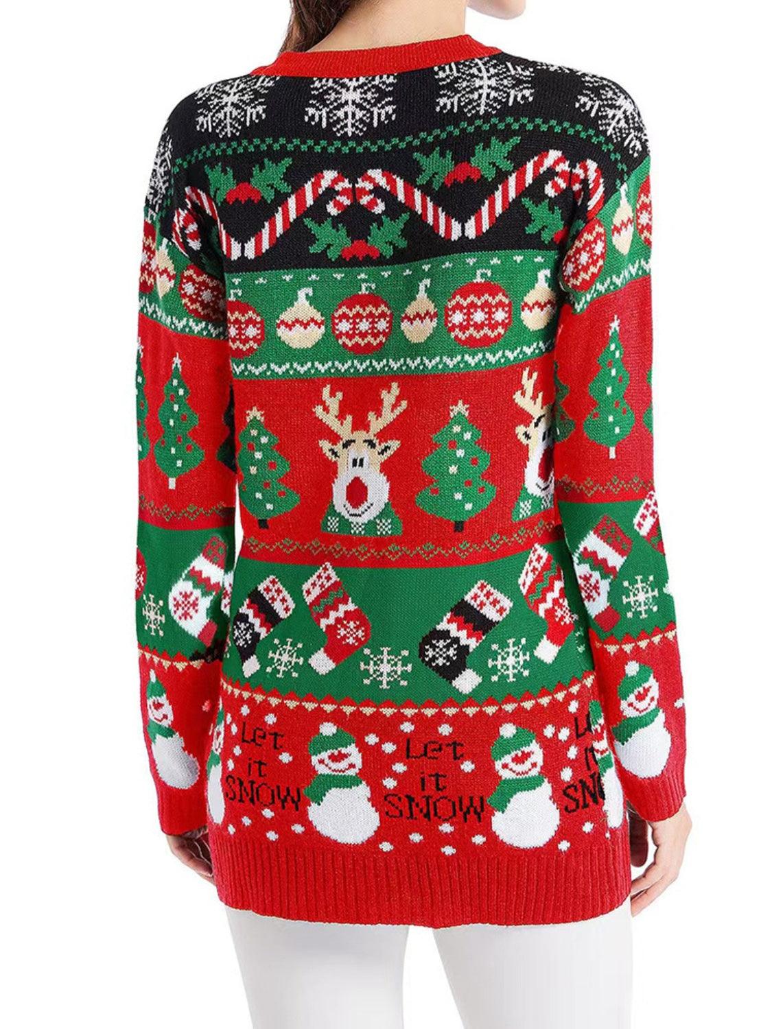 Reindeer Button Up Long Sleeve Cardigan Carauana Store
