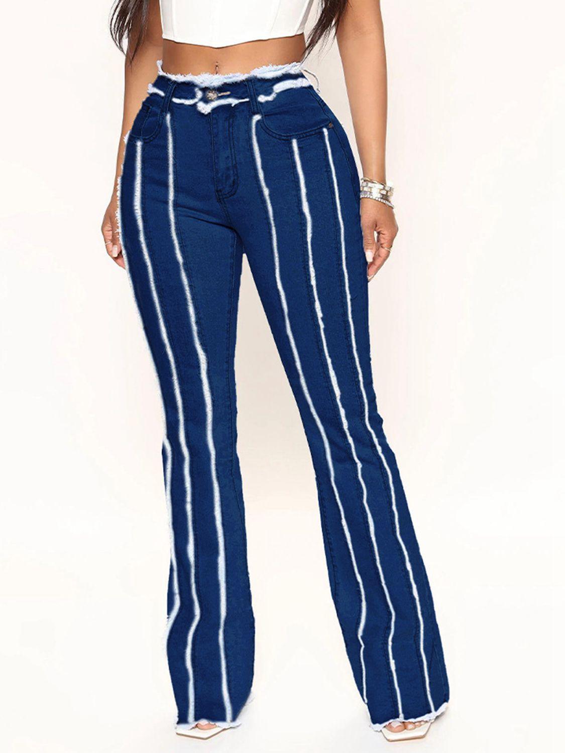 Striped Raw Hem Jeans Carauana Store