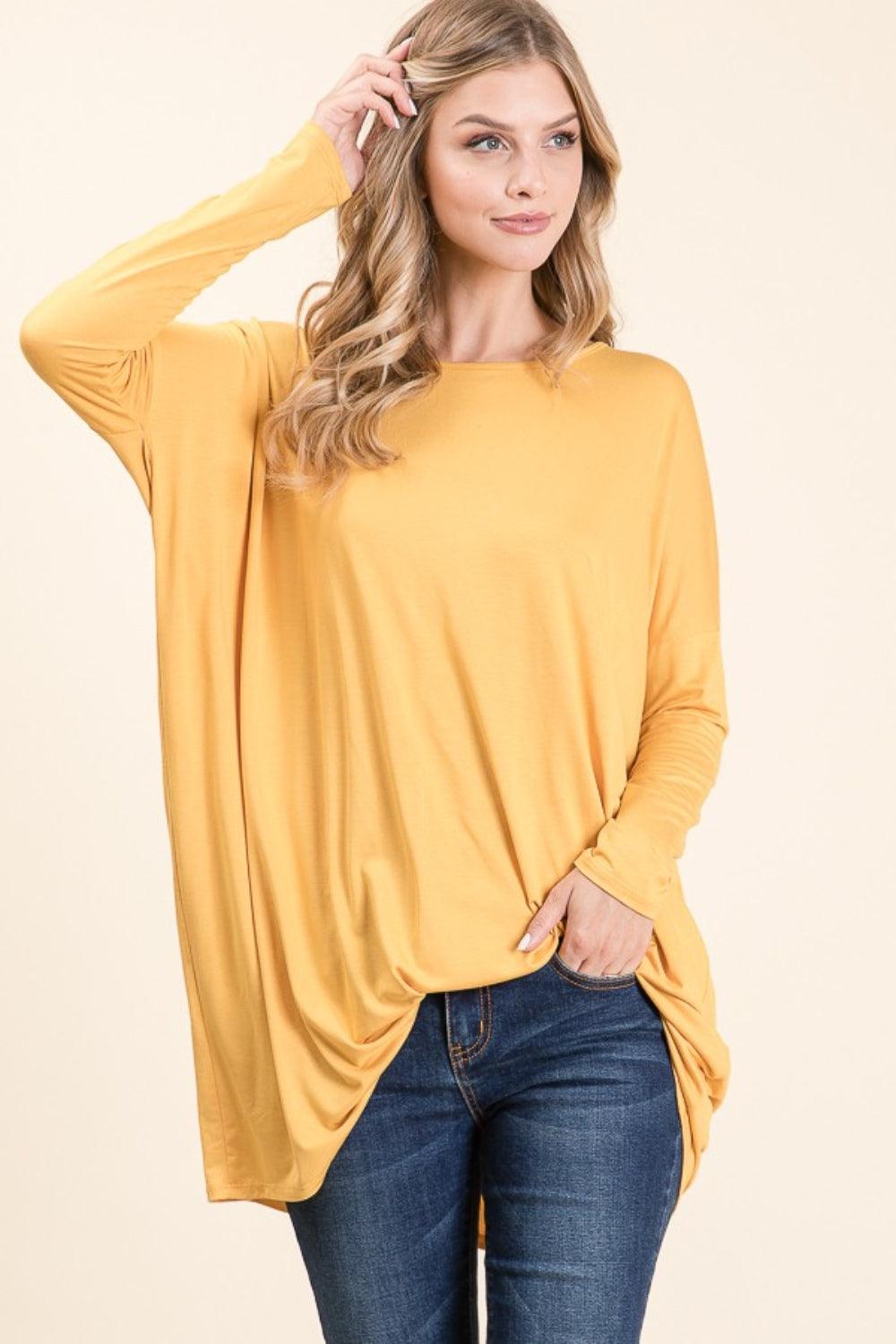 BOMBOM Round Neck Long Sleeve Oversized Top Carauana Store