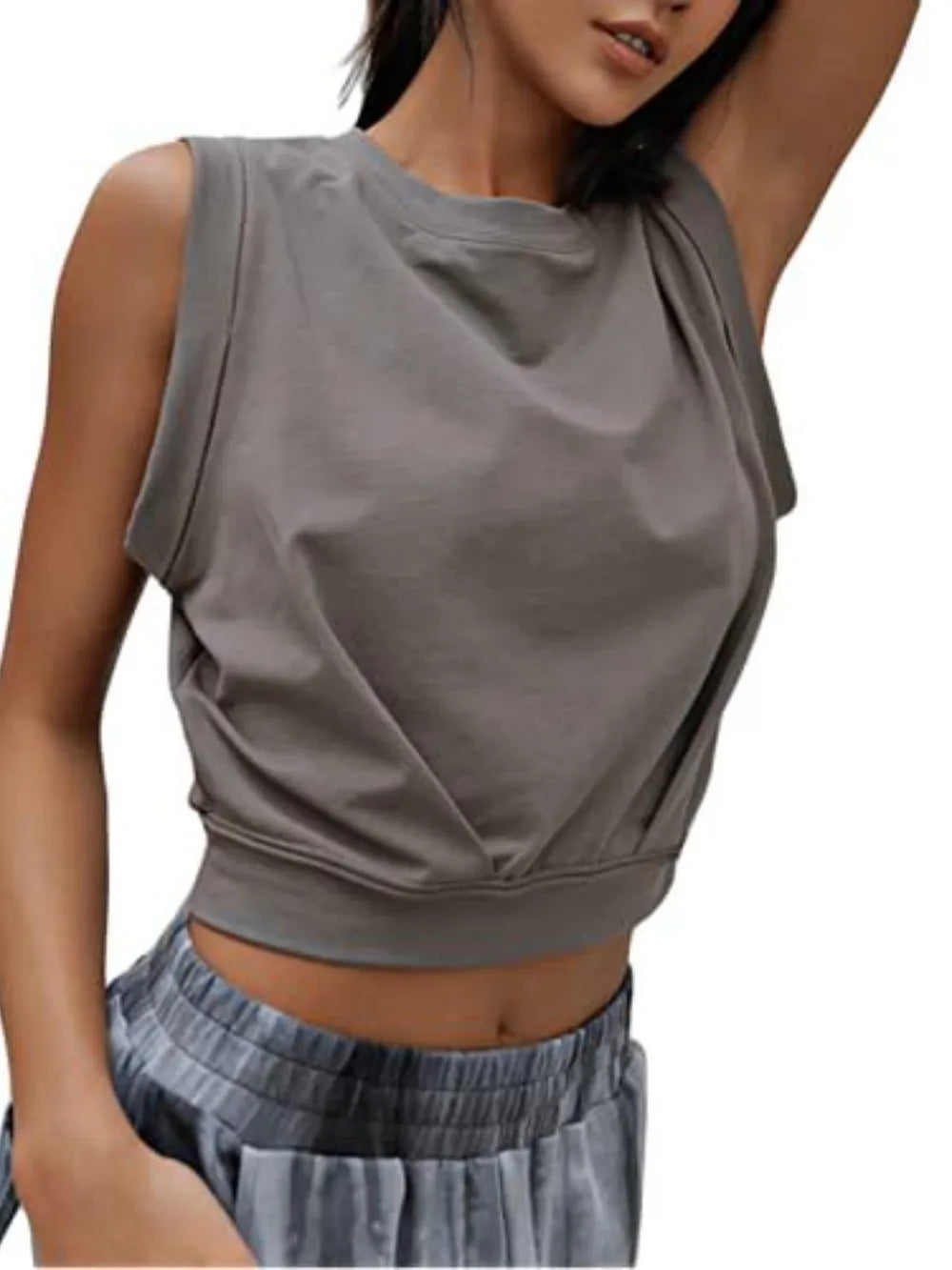 Round Neck Cropped Active Top Carauana Store