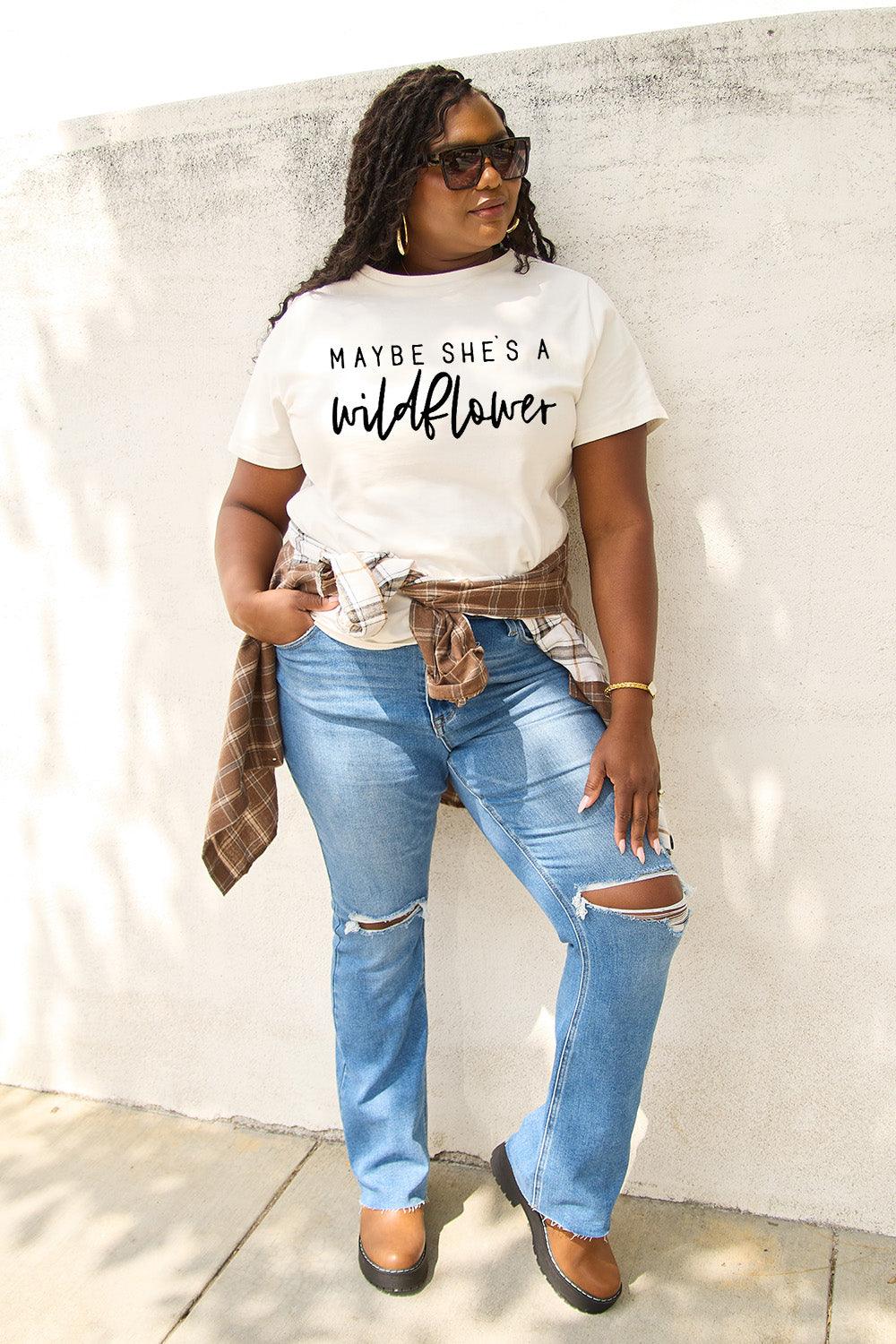 Simply Love Full Size MAYBE SHE'S A WILDFLOWER Short Sleeve T-Shirt Carauana Store