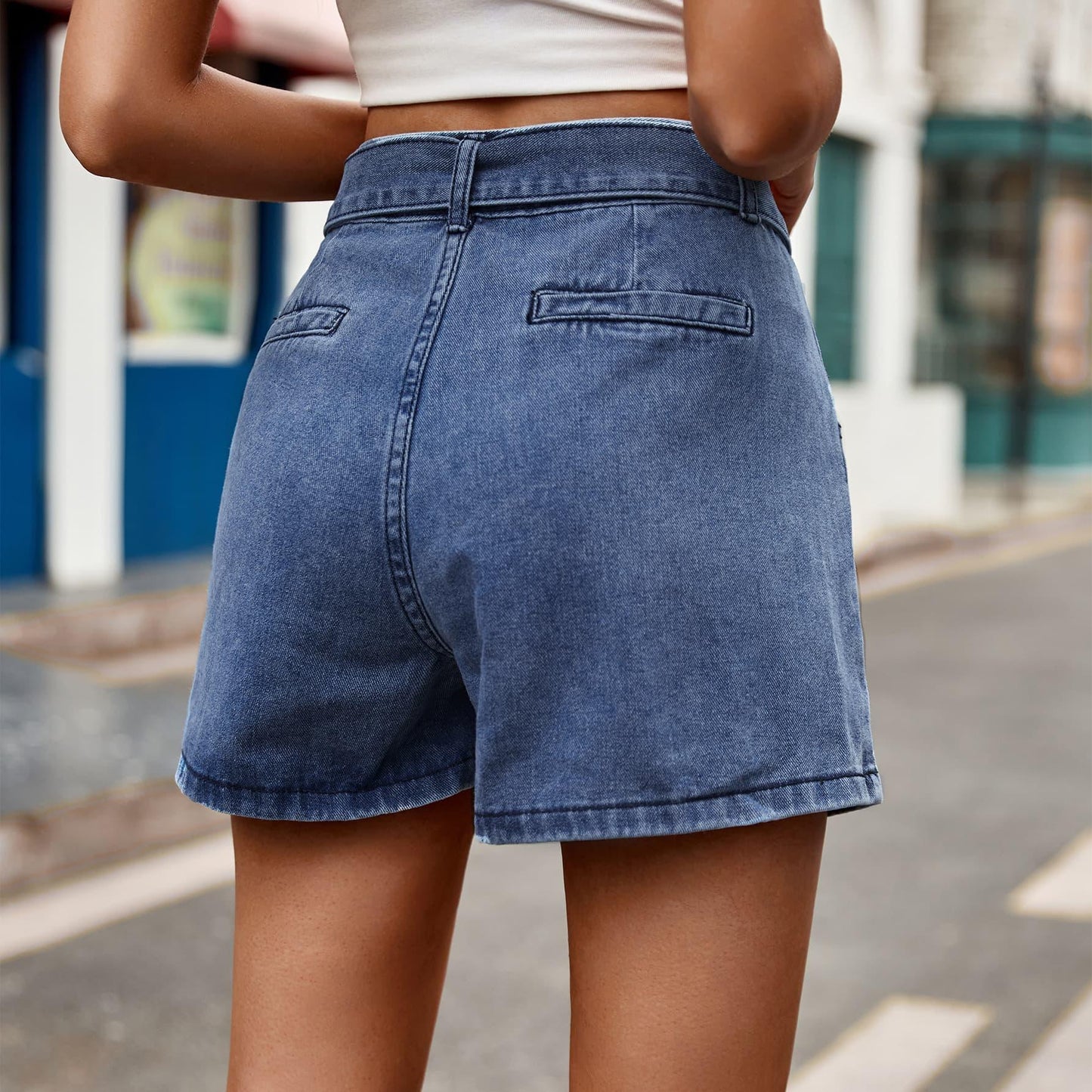 Tie Belt Denim Shorts with Pockets Carauana Store
