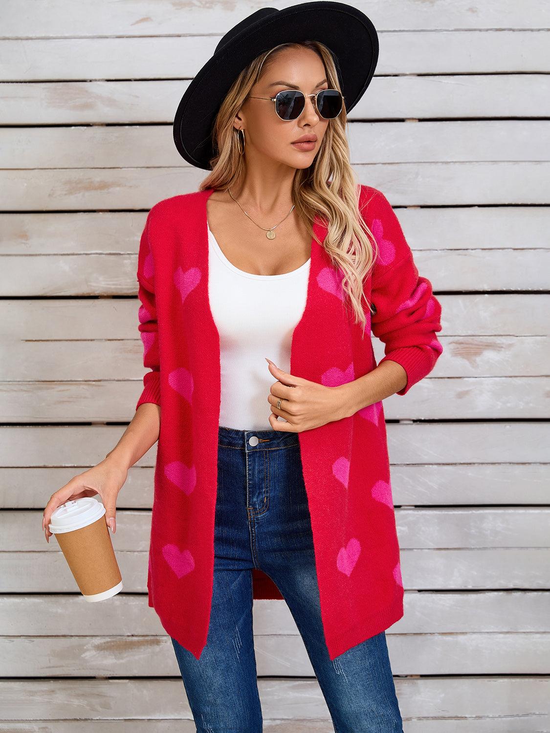 Angel Wings Heart Open Front Long Sleeve Cardigan Carauana Store