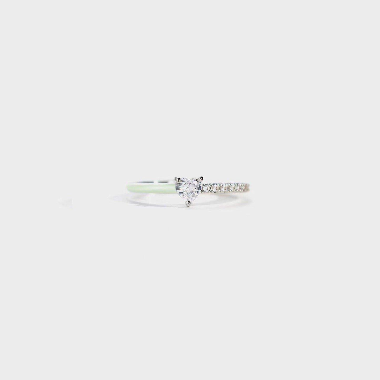 Heart Shape Inlaid Zircon Enamel Ring Carauana Store