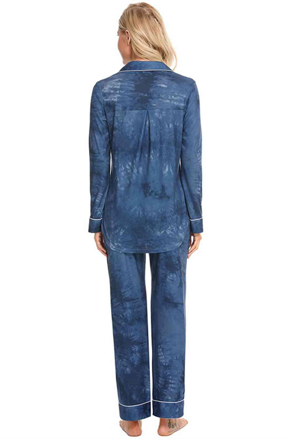 Collared Neck Long Sleeve Loungewear Set with Pockets Carauana Store