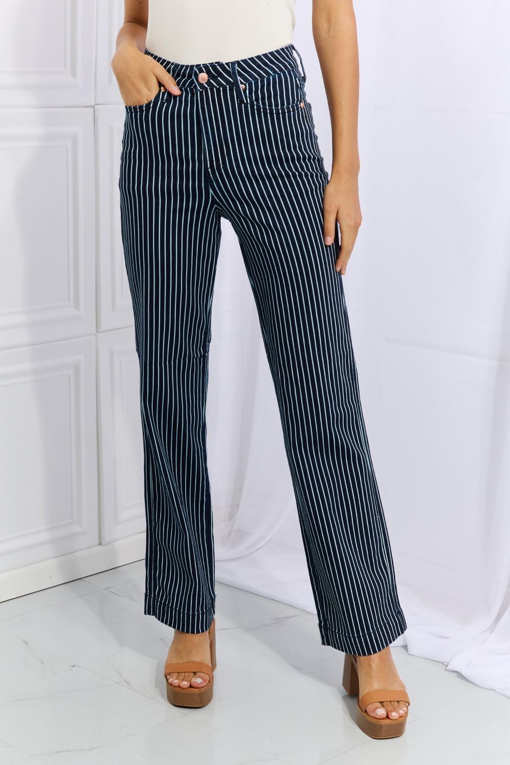 Judy Blue Cassidy Full Size High Waisted Tummy Control Striped Straight Jeans Carauana Store