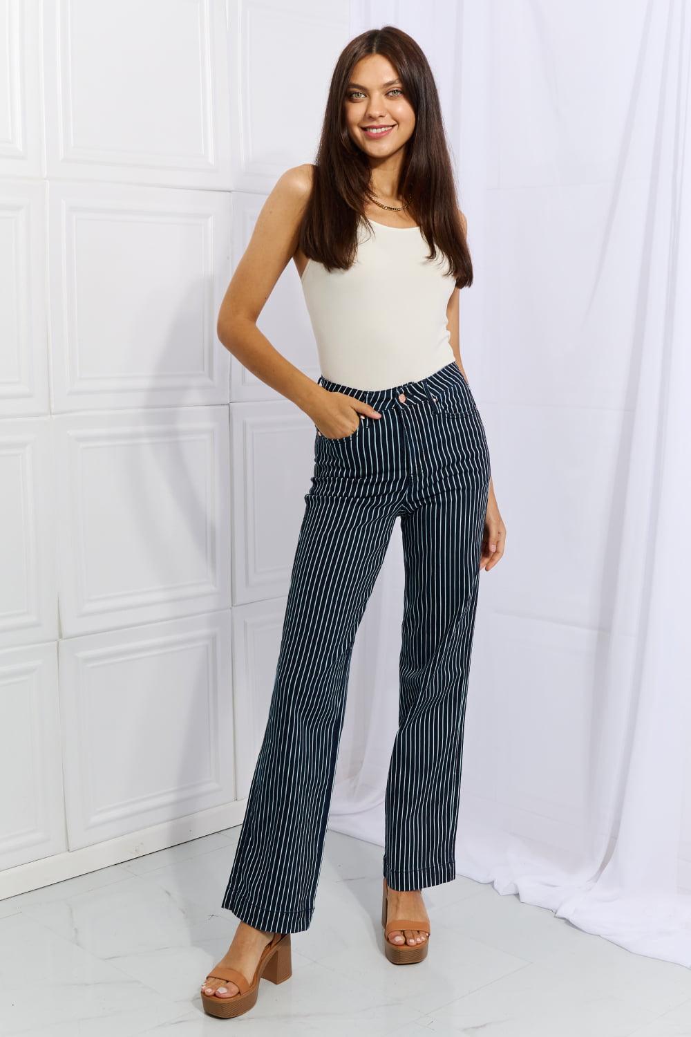 Judy Blue Cassidy Full Size High Waisted Tummy Control Striped Straight Jeans Carauana Store