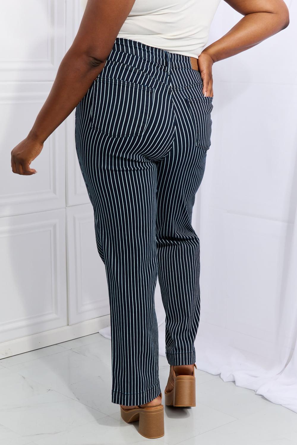 Judy Blue Cassidy Full Size High Waisted Tummy Control Striped Straight Jeans Carauana Store