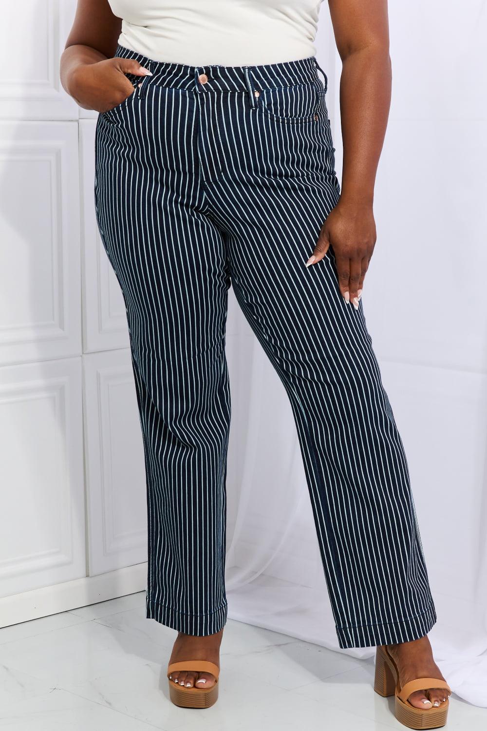 Judy Blue Cassidy Full Size High Waisted Tummy Control Striped Straight Jeans Carauana Store