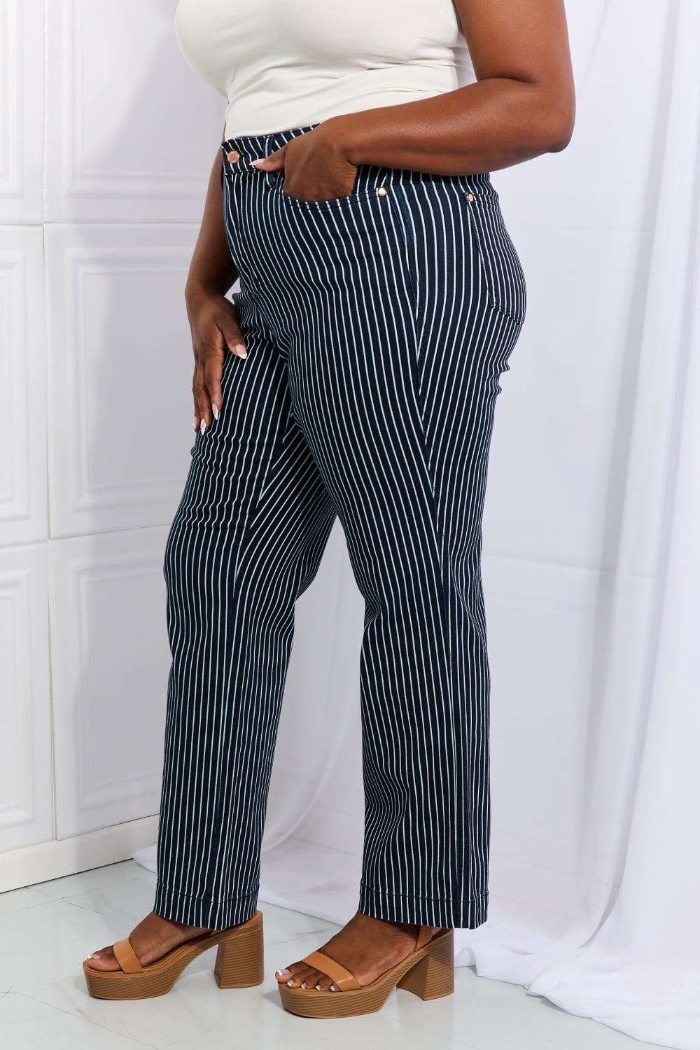 Judy Blue Cassidy Full Size High Waisted Tummy Control Striped Straight Jeans Carauana Store
