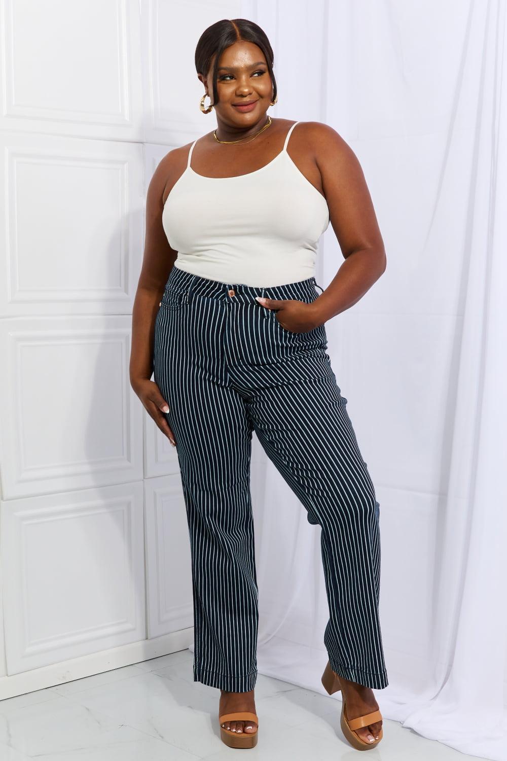 Judy Blue Cassidy Full Size High Waisted Tummy Control Striped Straight Jeans Carauana Store