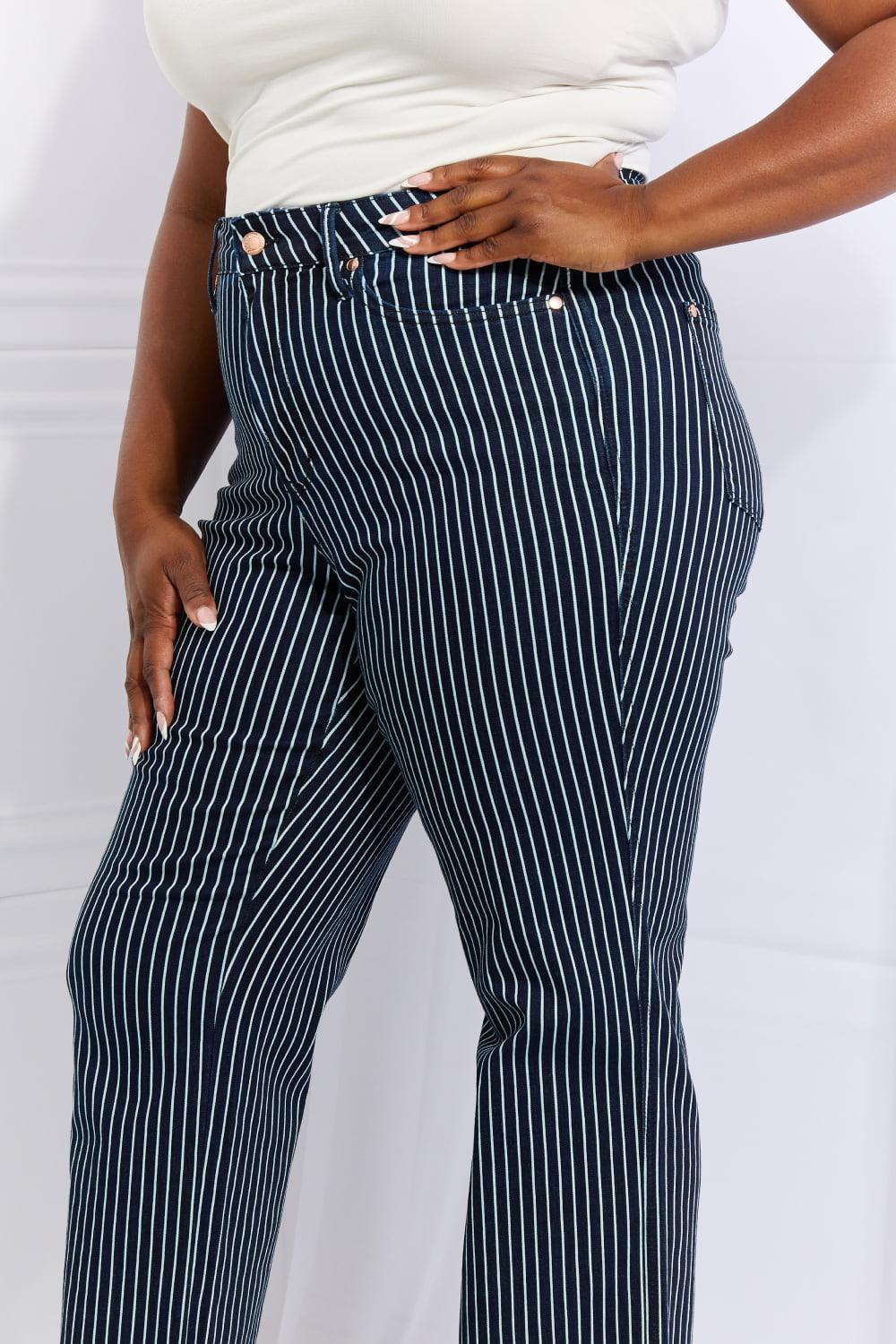 Judy Blue Cassidy Full Size High Waisted Tummy Control Striped Straight Jeans Carauana Store
