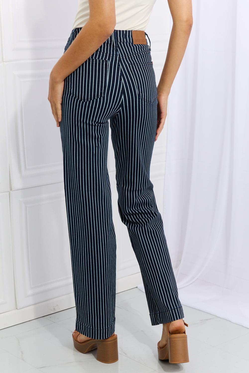 Judy Blue Cassidy Full Size High Waisted Tummy Control Striped Straight Jeans Carauana Store