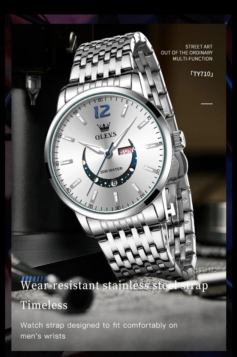 OLEVS Men's Watches Fashion Trend Crescent Shaped Dial Original Quartz Watch Carauana Store