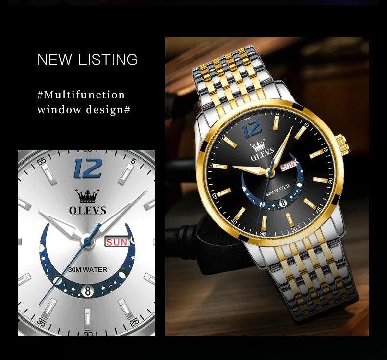 OLEVS Men's Watches Fashion Trend Crescent Shaped Dial Original Quartz Watch Carauana Store
