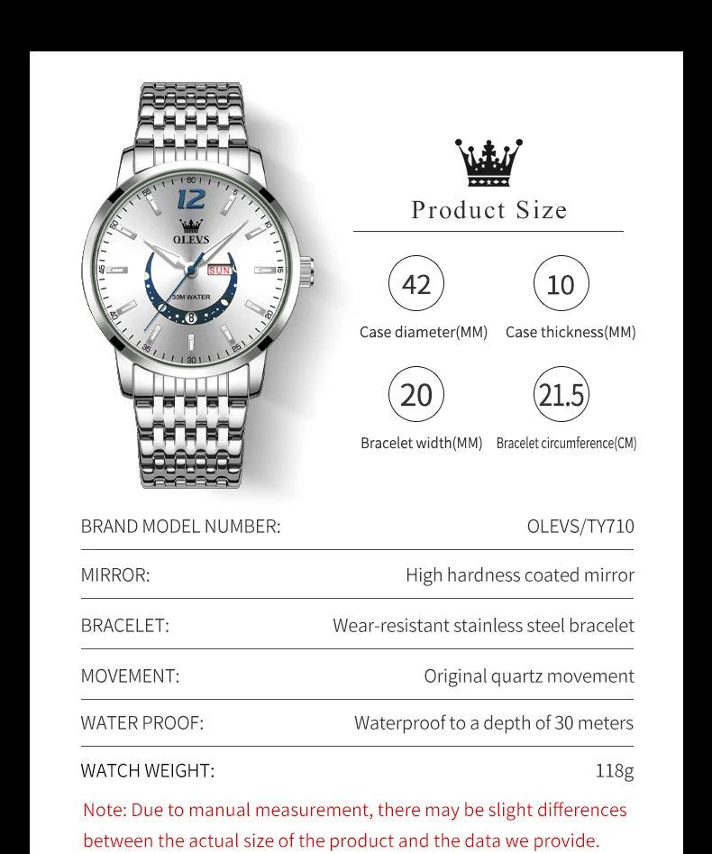 OLEVS Men's Watches Fashion Trend Crescent Shaped Dial Original Quartz Watch Carauana Store