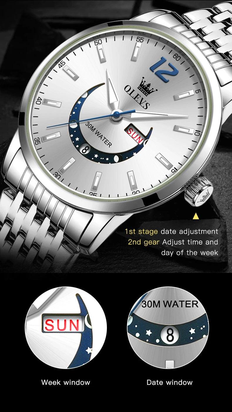 OLEVS Men's Watches Fashion Trend Crescent Shaped Dial Original Quartz Watch Carauana Store