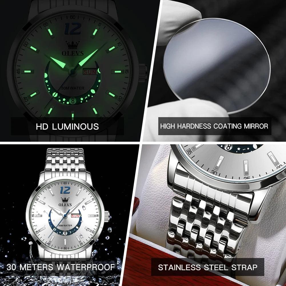 OLEVS Men's Watches Fashion Trend Crescent Shaped Dial Original Quartz Watch Carauana Store