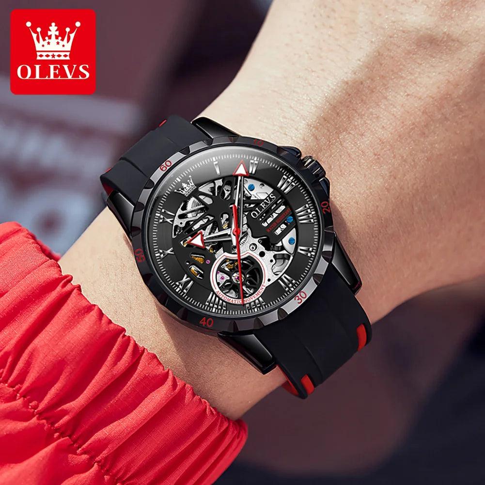 OLEVS Men's Watches Hollow Out Sporty Automatic Mechanical Watch for Man Waterproof Silicone Strap Fashion Hip Hop Style Carauana Store