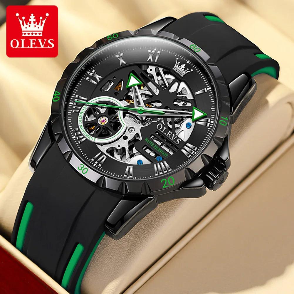 OLEVS Men's Watches Hollow Out Sporty Automatic Mechanical Watch for Man Waterproof Silicone Strap Fashion Hip Hop Style Carauana Store