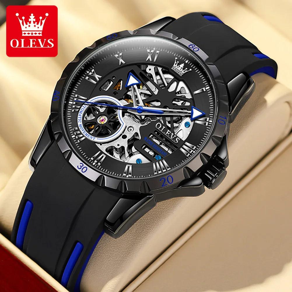 OLEVS Men's Watches Hollow Out Sporty Automatic Mechanical Watch for Man Waterproof Silicone Strap Fashion Hip Hop Style Carauana Store