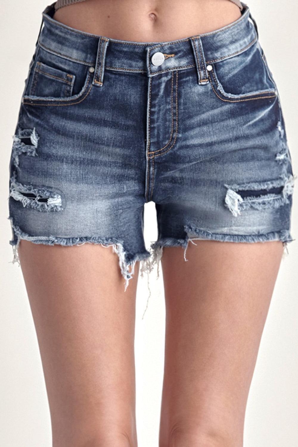 RISEN Mid Rise Raw Hem Denim Shorts Carauana Store
