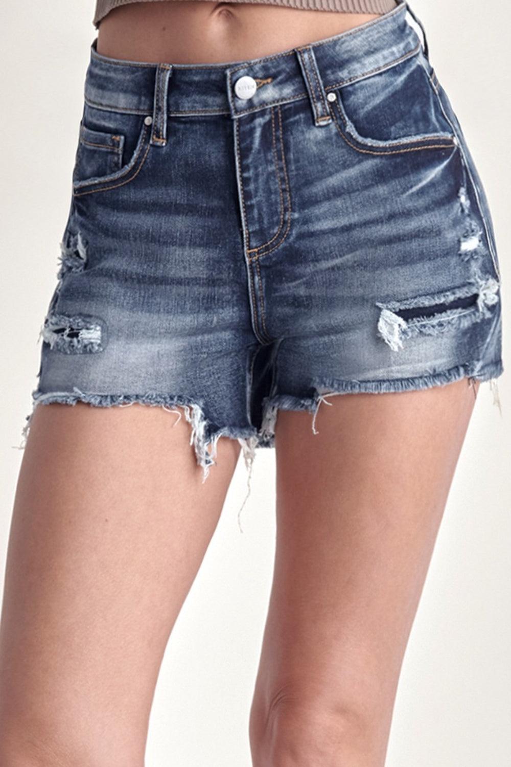 RISEN Mid Rise Raw Hem Denim Shorts Carauana Store