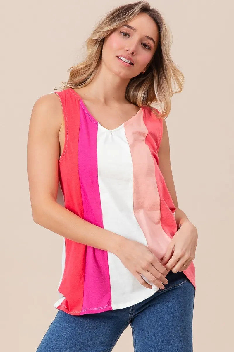 BiBi Cotton Span Knit Color Block Sleeveless Top Carauana Store